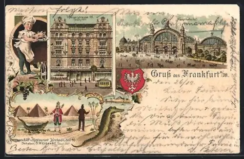 Lithographie Frankfurt /Main, Gasthaus zum Krokodil, Kaiserstrasse 55, Hauptbahnhof