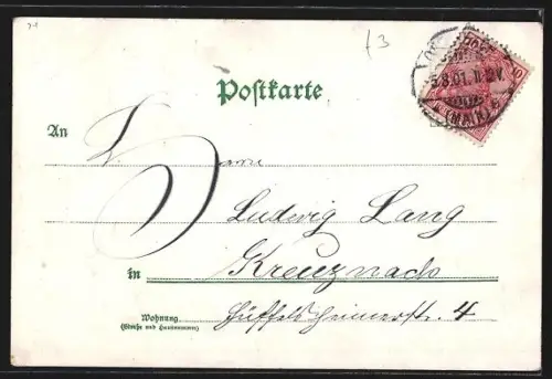 Lithographie Offenbach a. M., Alicenplatz mit Krieger-Denkmal