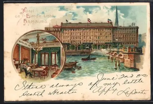 Lithographie Hamburg, Hôtel de l`Europe Lmtd, Innenansicht