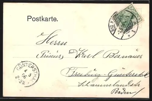 Lithographie Bad Nauheim, Hotel Autusta Victoria mit Strassenpartie