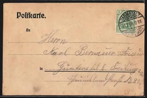 Lithographie Darmstadt, Übungsplatz, Dampfstrassenbahn, Lager Strasse