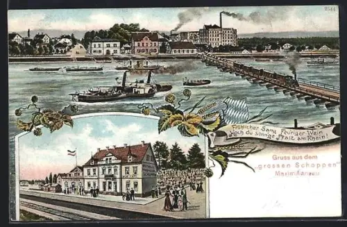 Künstler-AK Wörth a. Rh., Restauration und Gasthaus Grosser Schoppen, Maxmiliansau