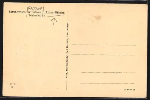 AK Hann.-Münden, Gasthof Verrahaus mit Umgebung