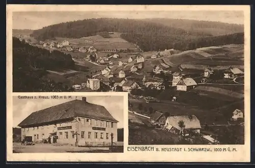 AK Eisenbach / Schwarzwald, Gesamtansicht & Gasthaus z. Kreuz