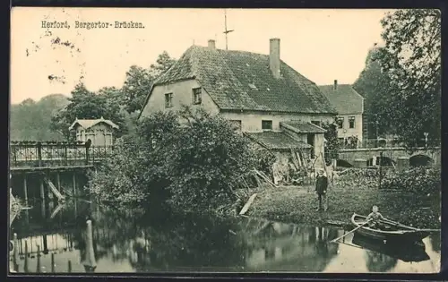 AK Herford, Blick auf Bergertor-Brücken