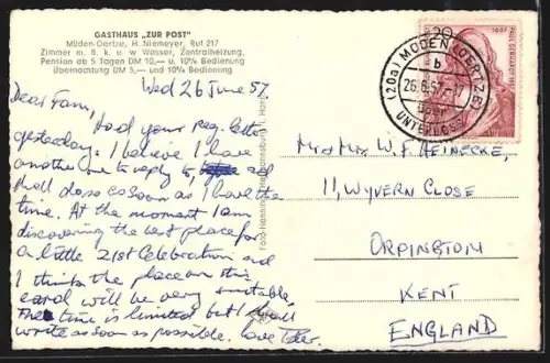 AK Müden-Oertze, Gasthof Zur Post, Speisezimmer, Klubzimmer, Gaststube