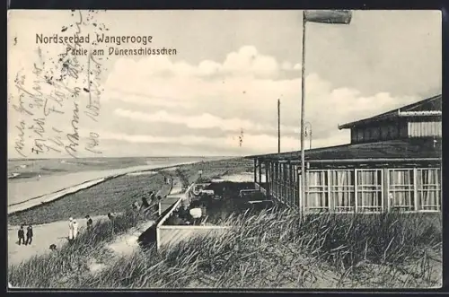 AK Wangerooge, Partie am Cafe Dünenschlösschen, Blick auf die Nordsee
