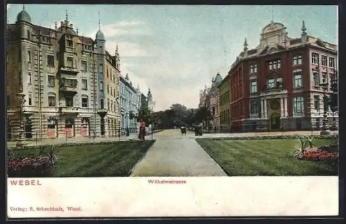 AK Wesel / Rhein, Partie an der Wilhelmstrasse mit Grünanlagen