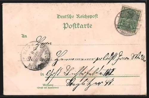 Lithographie Rheinsberg, Conditorei und Restaurant Gustav Rückheim, Residenzschloss Friedrich d. Gr., Obelisk