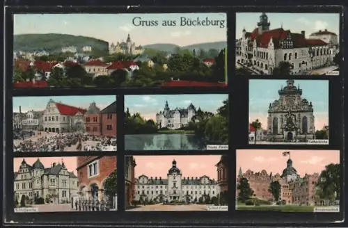 AK Bückeburg, Rathaus, Schloss, Lutherkirche, Neues Palais