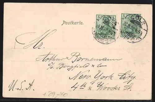 Goldfenster-AK Köln-Neustadt, Hohenstaufenring mit Springbrunnen mit leuchtenden Fenstern