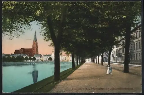 AK Schwerin i. M., Pfaffenteich mit Alexandrinenstrasse