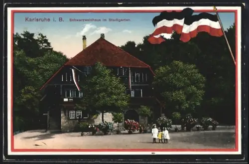 AK Karlsruhe i. B., Schwarzwaldhaus im Stadtgarten