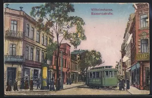 AK Wilhelmshaven, Bismarckstrasse mit Strassenbahn