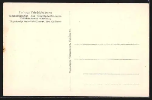 AK Friedrichsbrunn /Ostharz, Kurhaus Friedrichsbrunn, Erholungsheim der Deutschennationalen Krankenkasse Hamburg