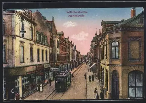 AK Wilhelmshaven, Marktstrasse mit Strassenbahn