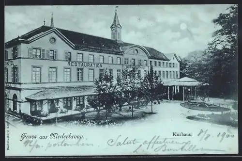 Mondschein-AK Niederbronn, Restaurant und Kurhaus