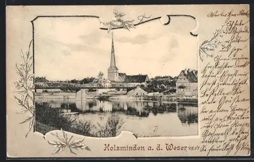 AK Holzminden a. d. Weser, Ortsansicht vom Weserufer