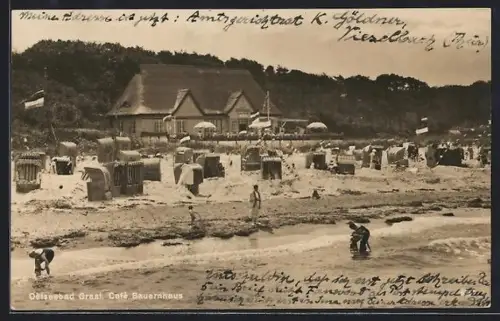 AK Graal, Café Bauernhaus, Strand mit Strandkörben