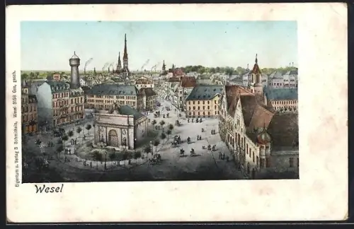 Goldfenster-AK Wesel / Rhein, Ortsansicht mit leuchtenden Fenstern