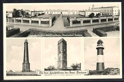 AK Borkum, Kinderheilstätte Adolfinenheim, die drei Leuchttürme