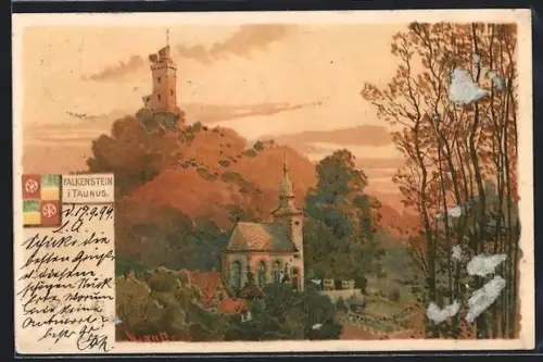 Lithographie Falkenstein i. Taunus, Blick zum Turm