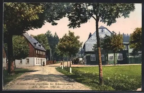 AK Schwarzenberg /sächs. Erzgeb., Gasthof Jägerhaus mit Strassenpartie