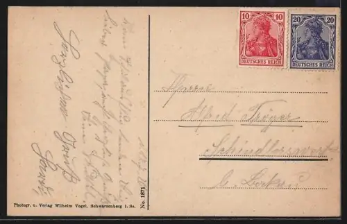 AK Schwarzenberg /sächs. Erzgeb., Gasthof Jägerhaus mit Strassenpartie