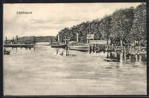 AK Berlin-Grunewald, Schildhorn, Schiffsanleger und Uferpromenade