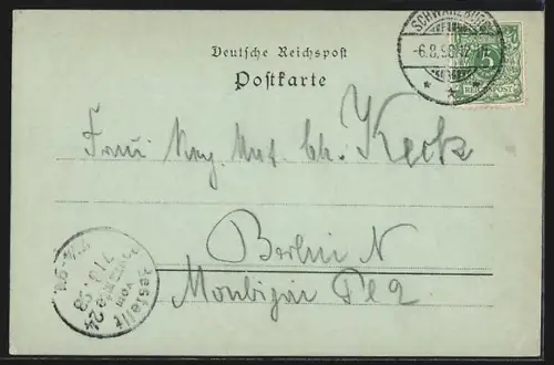 Mondschein-AK Schwarzburg, Gesamtansicht mit Schloss