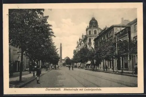 AK Darmstadt, Rheinstrasse mit Ludwigssäule