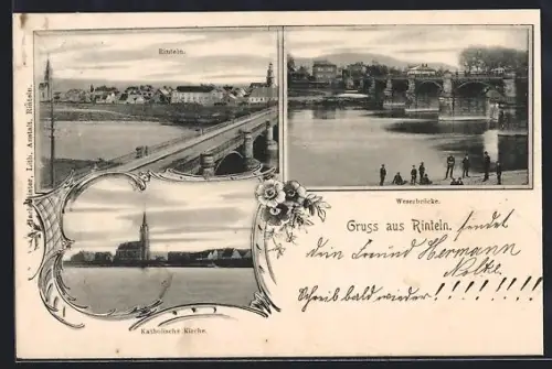 AK Rinteln, Weserbrücke, Katholische Kirche, Stadtansicht