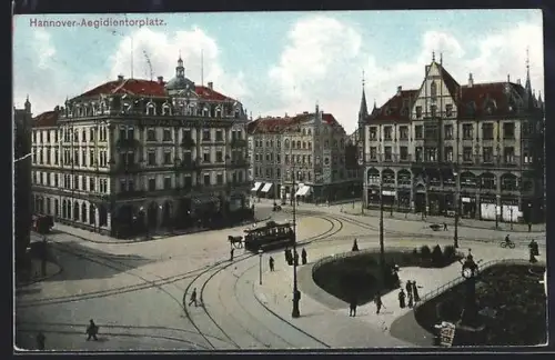 AK Hannover, Aegidientorplatz, Strassenbahn, Geschäftshäuser