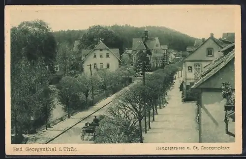 AK Bad Georgenthal i. Thür., Hauptstrasse, St. Georgenplatz