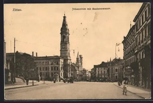 AK Zittau, Johanneum mit Bautznerstrasse