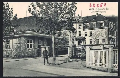 AK Bad Gottleuba, Haupteingang zur Heilstätte Gottleuba der Landesversicherungsanstalt Sachsen