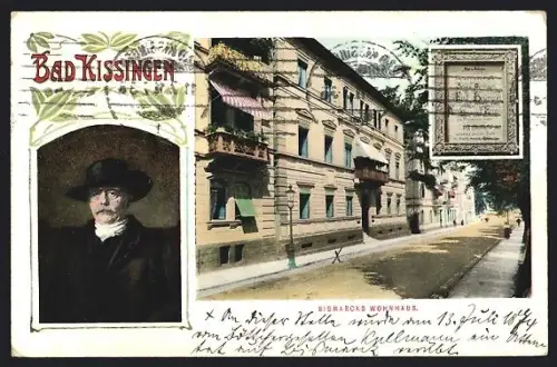 AK Bad Kissingen, Portrait und Wohnhaus von Bismarck, Gedenktafel