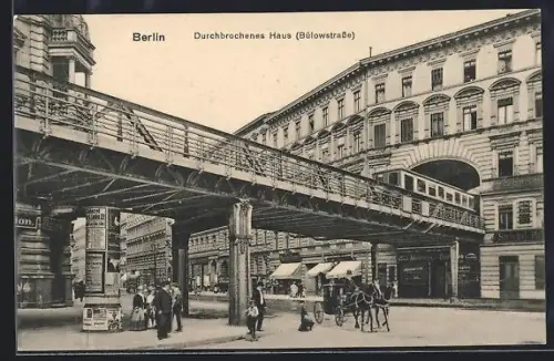 AK Berlin-Schöneberg, Durchbrochenes Haus Bülowstrasse mit U-Bahn und Geschäften