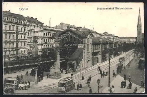 AK Berlin-Schöneberg, Hochbahnhof Bülowstrasse mit Haus der Berliner Morgenpost, Friseur und Strassenbahn