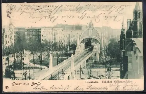 AK Berlin-Schöneberg, Blick zum Hochbahnhof Nollendorfplatz, Strassenbahn