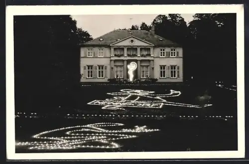 Foto-AK Bad Nenndorf, Lichterfest 1957 am Schlösschen