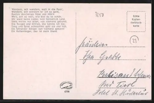 AK Hameln, Befreiung der Stadt von der Rattenplage, Kinder-Auszug, Der Rattenfänger lockt die Kinder in den Berg hinein