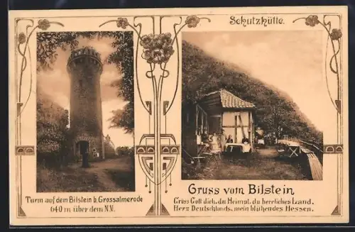 AK Bilstein / Grossalmerode, Schutzhütte, Gasthof, Turm auf dem Bilstein