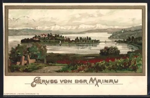 Künstler-AK Karl Mutter: Mainau, Panoramablick auf die Insel