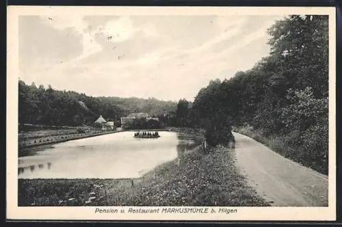 AK Markusmühle b. Hilgen, Pension und Restaurant Markusmühle mit Weiher