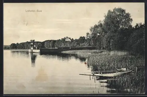 AK Lehnitz, Partie am Ufer des Lehnitz-Sees mit Anleger