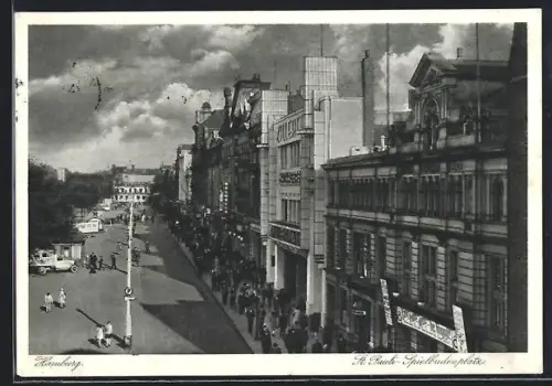 AK Hamburg-St. Pauli, Spielbudenplatz mit Geschäften
