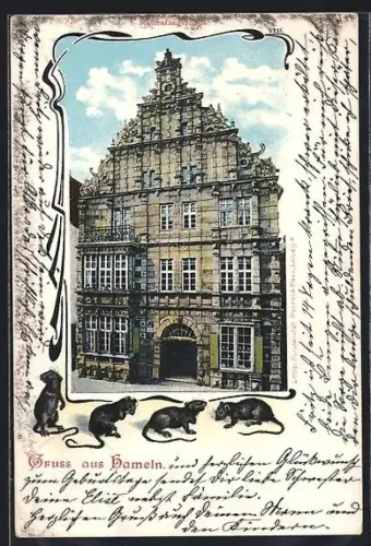 AK Hameln, Blick auf das Rattenfängerhaus
