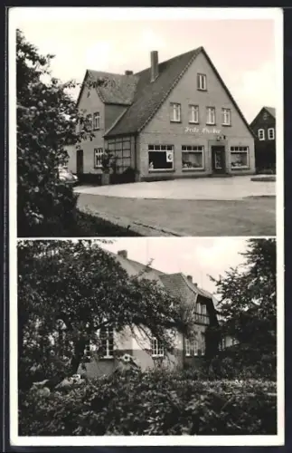 AK Rohrsen /Nienburg, Geschäftshaus von Fritz Stecker, Zweistöckiges Wohnhaus