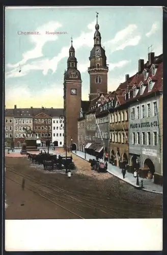 AK Chemnitz, Hauptmarkt mit Geschäftshaus von Franz Meusel & Co.